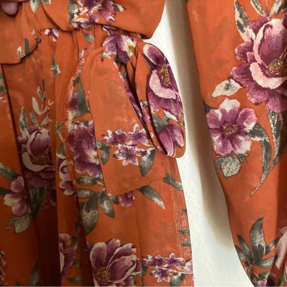 Speechless Floral Chiffon Dress Girls 12 Rust Orange Long Sleeve Lined - Picture 9 of 15